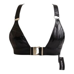 Dolls Kill Club Exx Black Faux Leather Bra Harness Top NWT XS Gothic Clubwear 🖤